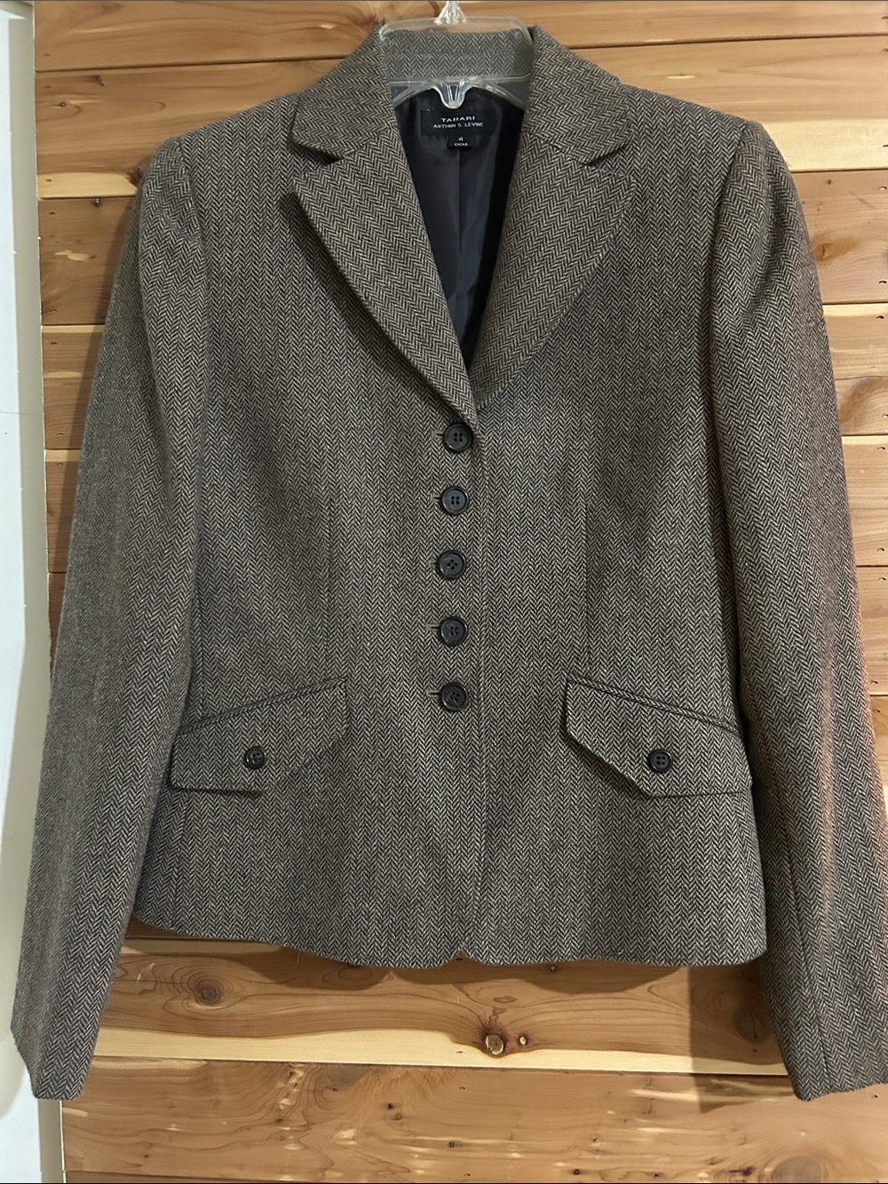 Tahari/Arthur S. Levine Brown Herringbone Wool Blend Suit/Blazer and Pants